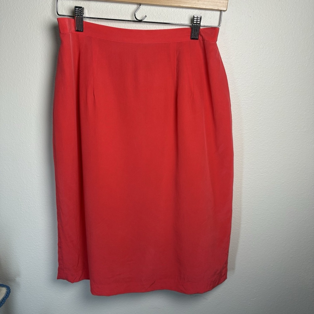 Vintage Unbranded Women 12 Pink Pencil Skirt Office Chic Minimalist 100% Silk